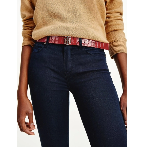 Ζώνη TOMMY HILFIGER 10589 TH Logo 3.0 Κόκκινο/Ιβουάρ