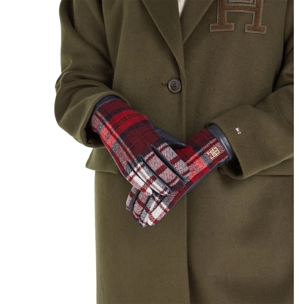 Δερμάτινα γάντια TOMMY HILFIGER Check 15362 Μπλε με καρό μοτίβο