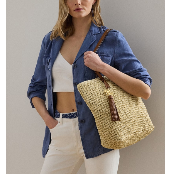 Τσάντα RALPH LAUREN 431818856 Ψάθα Μαύρο