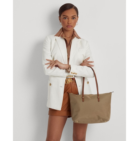 Τσάντα RALPH LAUREN Medium Keaton Nylon Tote Bag 431916737/003 Σκούρο Μπεζ