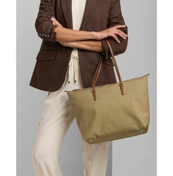 Τσάντα RALPH LAUREN Large Keaton Nylon Tote Bag 431950007/003 Σκούρο Μπεζ