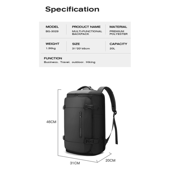 Σακίδιο πλάτης ταξιδίου BANGE 3029 20lt Μαύρο Σακίδιο πλάτης ταξιδίου BANGE 3029 20lt Μαύρο