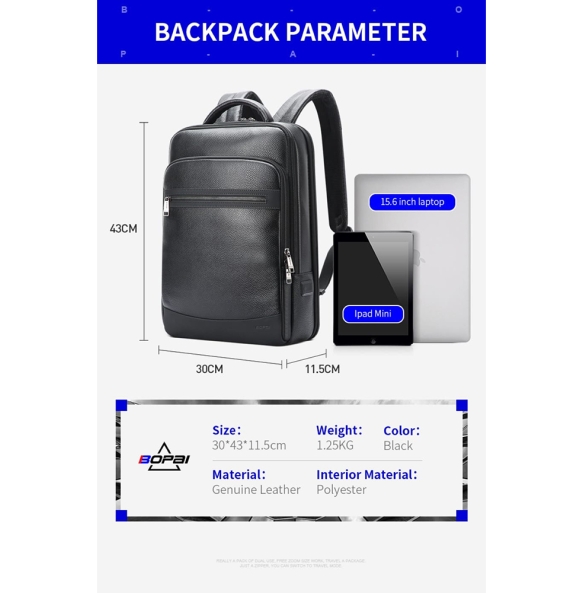 Δερμάτινο σακίδιο πλάτης BOPAI 61-121561 24lt Μαύρο