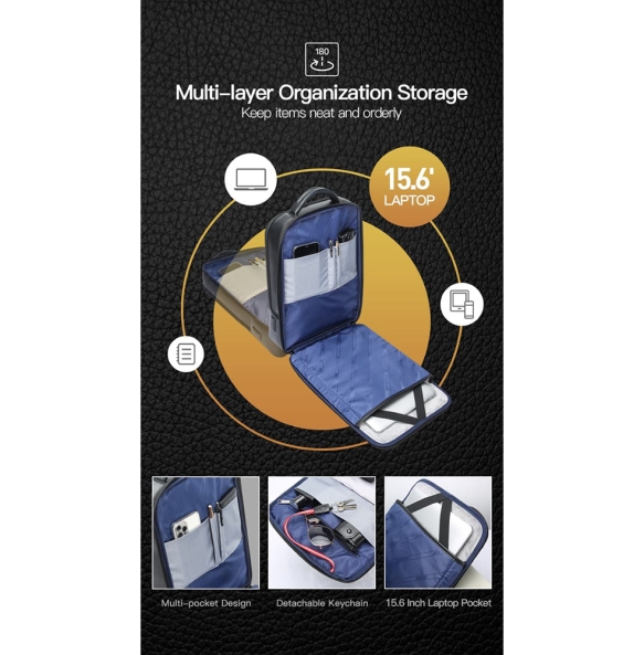 Δερμάτινο σακίδιο πλάτης BOPAI 61-122101 24lt Μαύρο