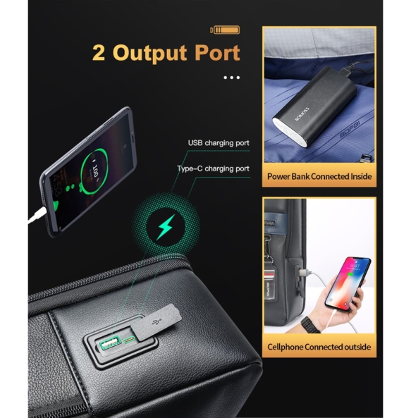 Δερμάτινο σακίδιο πλάτης BOPAI 61-122101 24lt Μαύρο