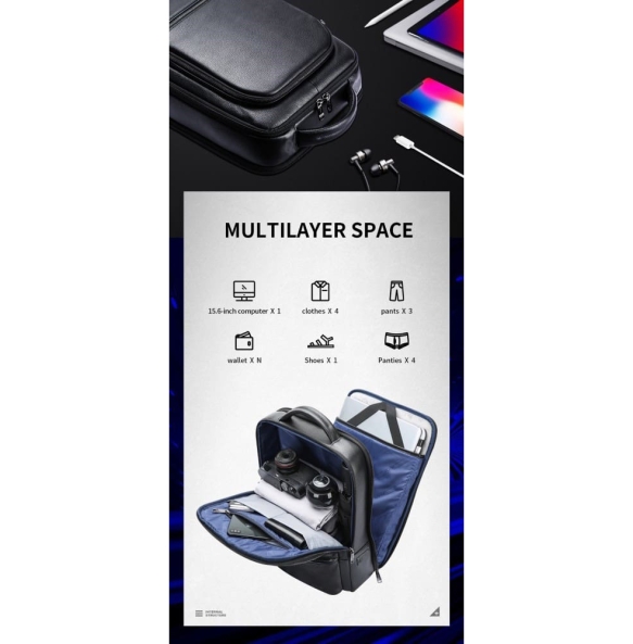 Δερμάτινο σακίδιο πλάτης BOPAI 61-70111 24lt Μαύρο