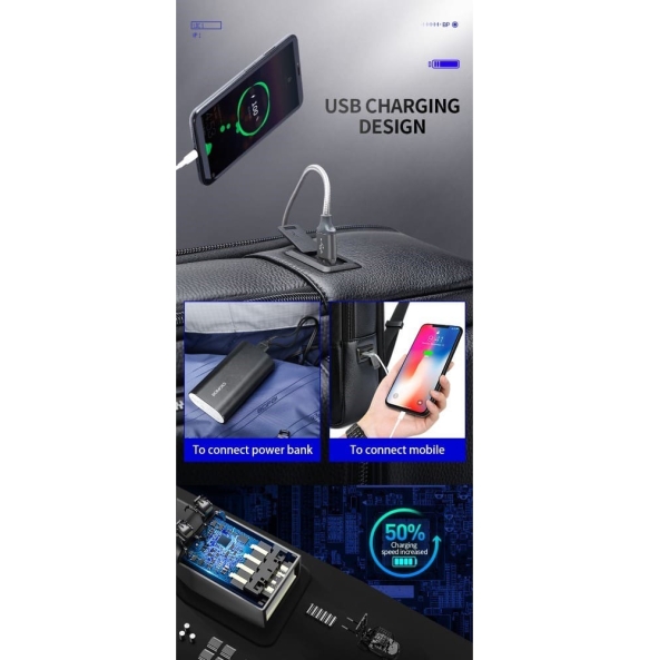 Δερμάτινο σακίδιο πλάτης BOPAI 61-70111 24lt Μαύρο