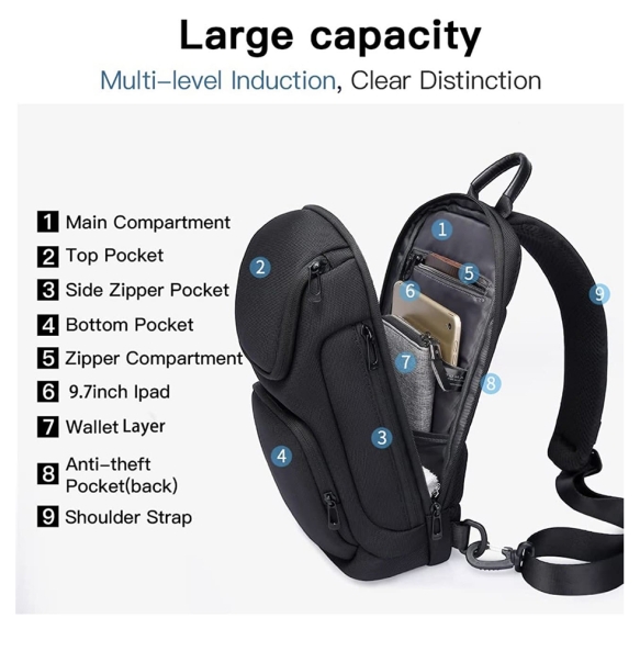 Σακίδιο χιαστί Sling Bag BANGE 7565 Μαύρο