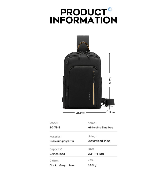 Σακίδιο χιαστί Sling Bag BANGE 7868 Μαύρο