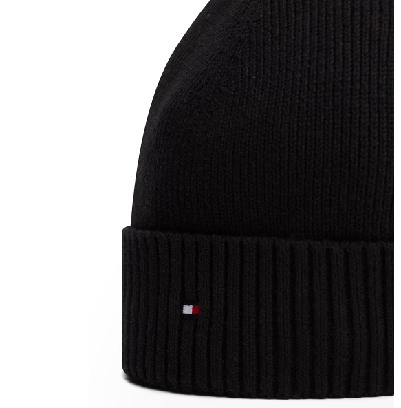 Σκουφάκι TOMMY HILFIGER TH Flag Pima Cotton Beanie 12796 Μαύρο