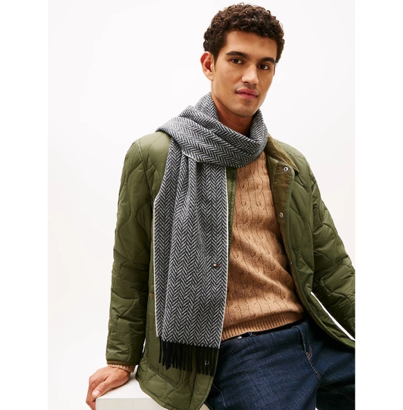 Κασκόλ TOMMY HILFIGER TH Pure Wool Herringbone 13593 Γκρι