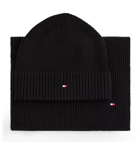 Σετ Σκούφος και Κασκόλ TOMMY HILFIGER TH Flag 13807 Μαύρο