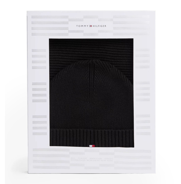 Σετ Σκούφος και Κασκόλ TOMMY HILFIGER TH Flag 13807 Μαύρο