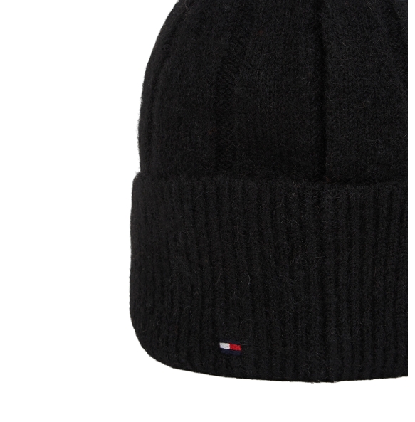 Σκουφάκι TOMMY HILFIGER TH Flag Fluffy Beanie 17779 Μαύρο