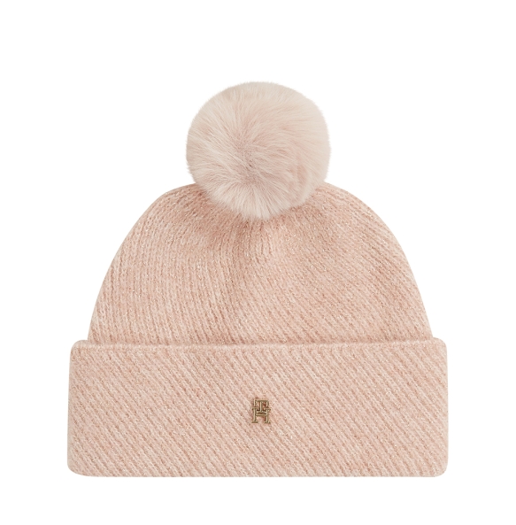 Σκουφάκι TOMMY HILFIGER TH Pom Pom Beanie Lurex 17855 Ροζ