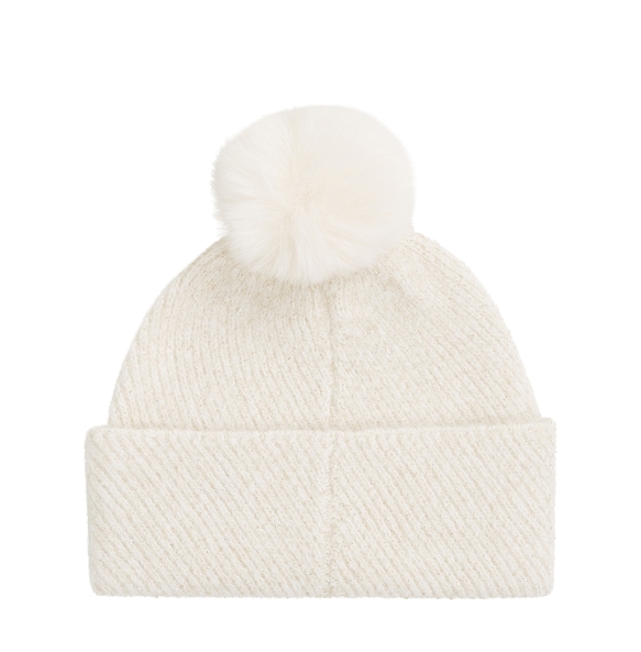 Σκουφάκι TOMMY HILFIGER TH Pom Pom Beanie Lurex 17855 Ιβουάρ