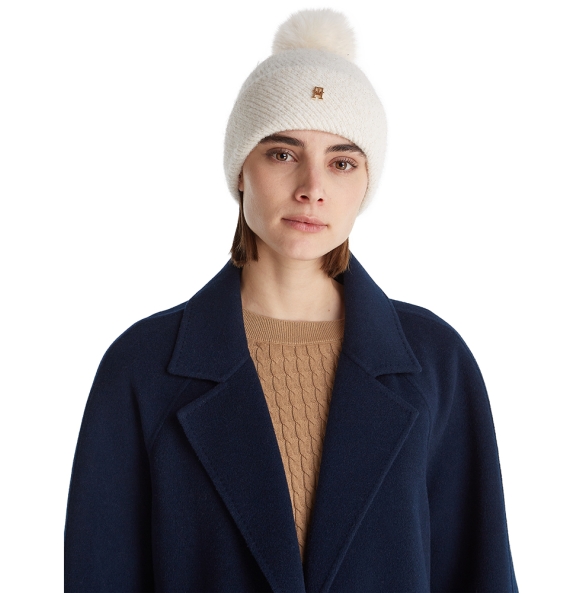 Σκουφάκι TOMMY HILFIGER TH Pom Pom Beanie Lurex 17855 Ιβουάρ