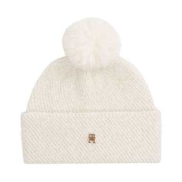 Σκουφάκι TOMMY HILFIGER TH Pom Pom Beanie Lurex 17855 Ιβουάρ
