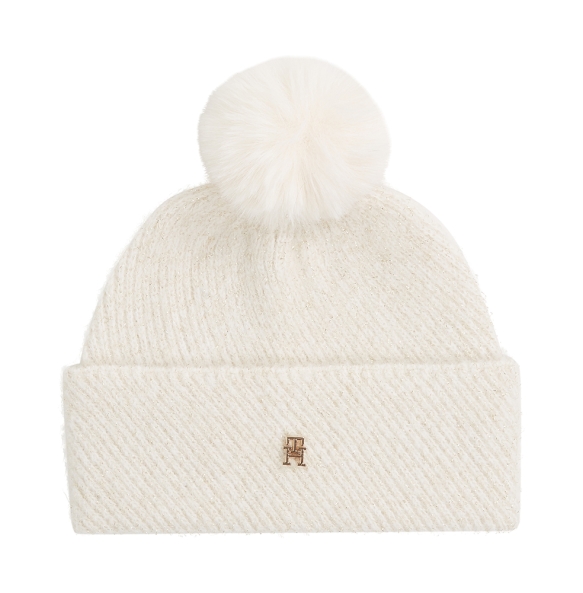 Σκουφάκι TOMMY HILFIGER TH Pom Pom Beanie Lurex 17855 Ιβουάρ