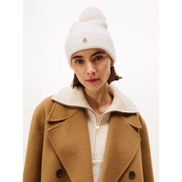 Σκουφάκι TOMMY HILFIGER TH Pom Pom Beanie Lurex 17855 Ιβουάρ