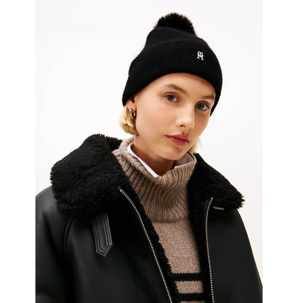 Σκουφάκι TOMMY HILFIGER TH Pom Pom Beanie 18178 Μαύρο