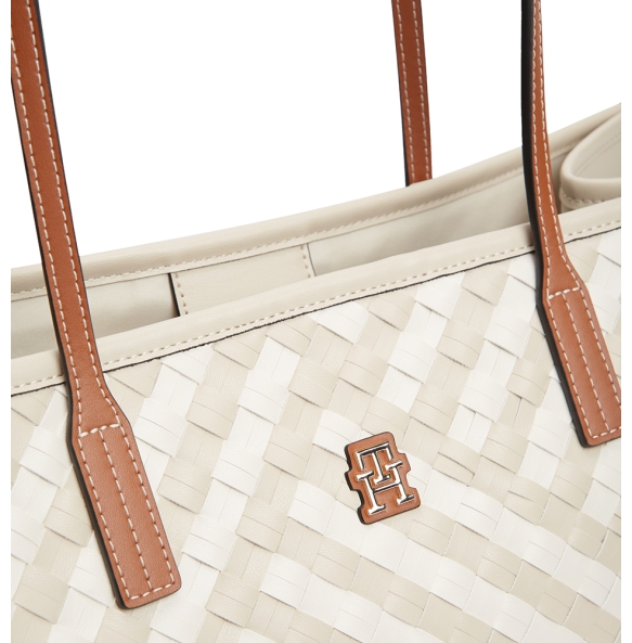 Τσάντα TOMMY HILFIGER TH City Monogram Woven Tote Bag 18394 Μπεζ