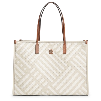 Τσάντα TOMMY HILFIGER TH City Monogram Woven Tote Bag 18394 Μπεζ