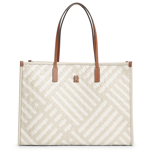 Τσάντα TOMMY HILFIGER TH City Monogram Woven Tote Bag 18394 Μπεζ