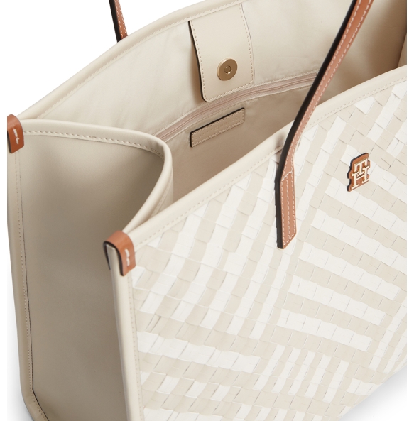 Τσάντα TOMMY HILFIGER TH City Monogram Woven Tote Bag 18394 Μπεζ