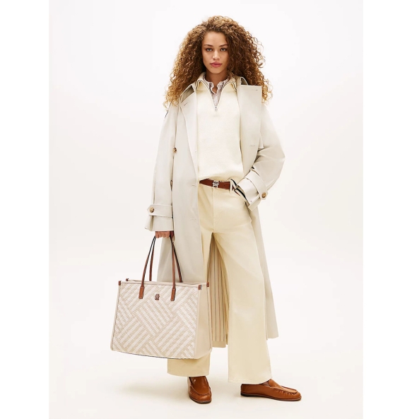 Τσάντα TOMMY HILFIGER TH City Monogram Woven Tote Bag 18394 Μπεζ