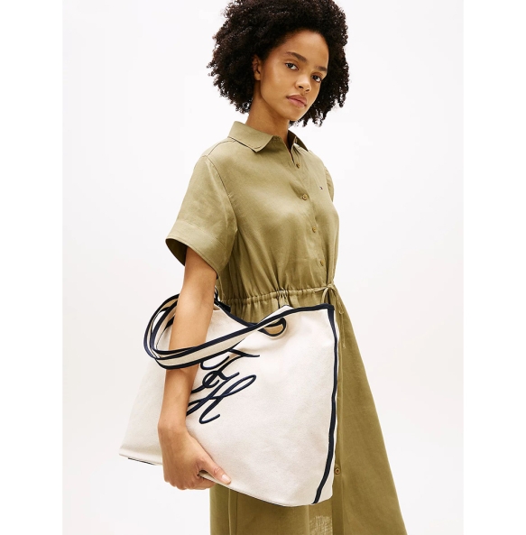 Τσάντα TOMMY HILFIGER TH Summer Tote Canvas 18398 Μπεζ