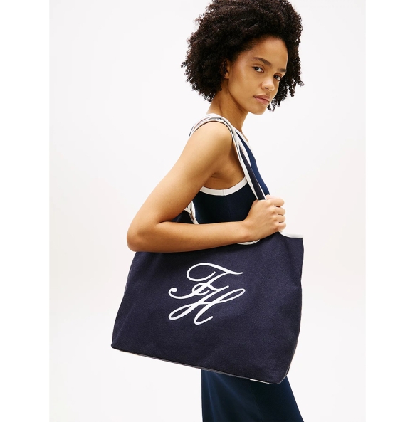Τσάντα TOMMY HILFIGER TH Summer Tote Canvas 18398 Μπλε