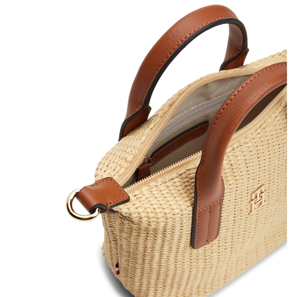Τσάντα TOMMY HILFIGER TH Popette Micro Tote Raffia 18526 Μπεζ