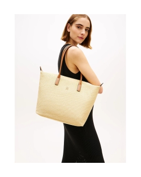 Τσάντα TOMMY HILFIGER TH Popette Tote Raffia 18528 Μπεζ