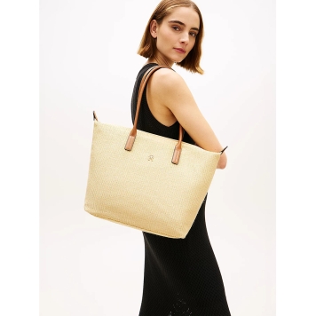 Τσάντα TOMMY HILFIGER TH Popette Tote Raffia 18528 Μπεζ