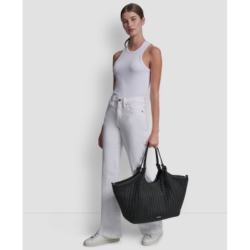 Τσάντα DKNY Paula Large Tote Shoulder bag R61AOE48 Ψάθα Μαύρη