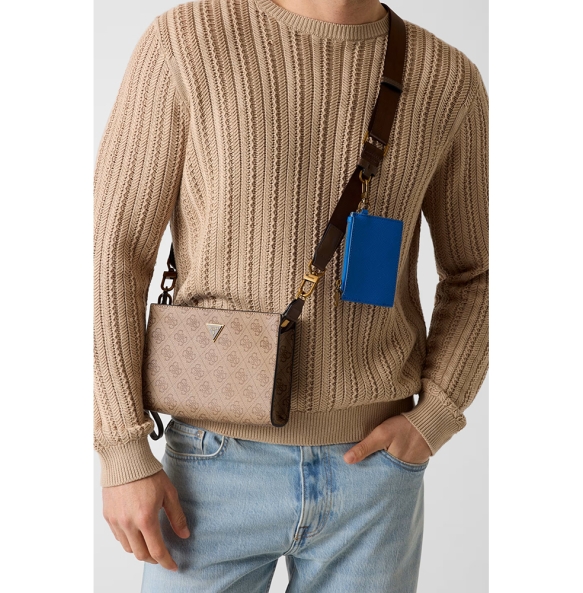 Τσαντάκι Χειρός GUESS Milano Clutch HMMILOP6157 Μπεζ