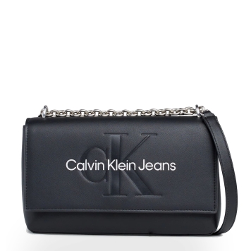 Τσάντα CALVIN KLEIN Sculpted Flap 11866 Μαύρο με Λευκό