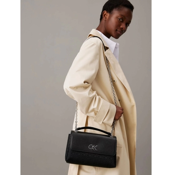 Τσάντα CALVIN KLEIN Re-Lock Convertible jacquard 12641 Μαύρο